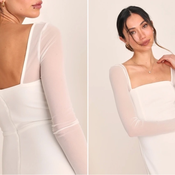 LULUS Sophisticated Bridal Wedding Elegant Chic Long Sleeve Mermaid Gown - Picture 3 of 5